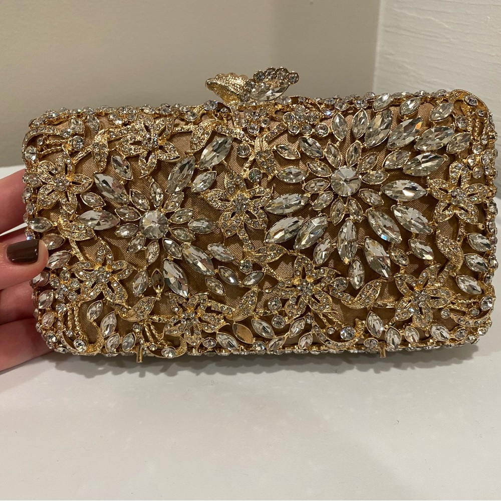 Gold clutch with removable strap